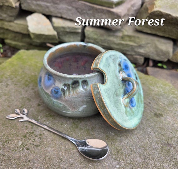 Pottery Sugar Bowl/Jam Jar/Honey Pot (comes with spoon)