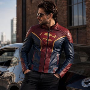 Superman Inspired Leather Jacket, Mens Superhero Cosplay Costume, Red Blue Comic Con Jacket, Halloween Costume, Custom Made