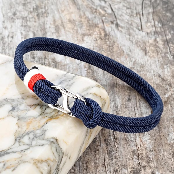 Nautical Rope Bracelet for Men, Navy Blue Sailing Bracelet, Maritime Knot Bracelet, Minimalist Mens Wristband, Coastal Beach Jewelry Gift