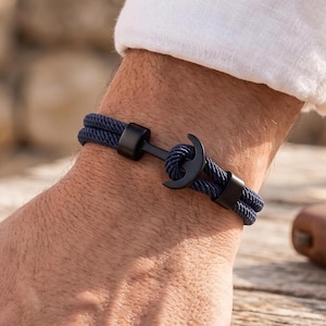 Navy Blue Nautical Bracelet, Anchor Rope Bracelet for Men, Minimalist Maritime Jewelry, Sailing Rope Wristband, Coastal Beach Style Gift