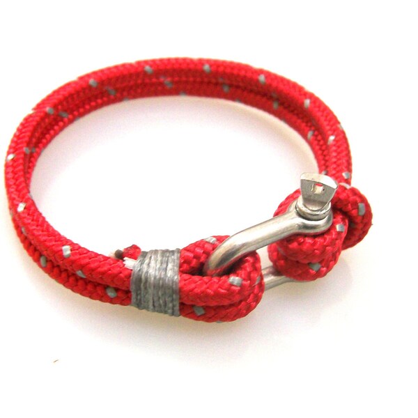 Nautical Sailing Bracelet  Stainless steel  Shackle-Paracord Bracelet-Rope Bracelet-Red