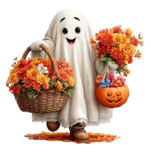 46 PNG Halloween Ghost Clipart, Patchwork Ghost PNG Bundle, Spooky Digital Download