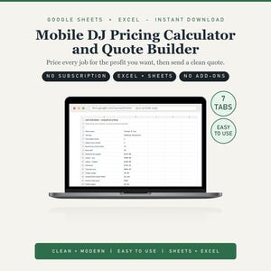 Mobile DJ Pricing Calculator, Event Cost Spreadsheet, Quote Builder (Google Sheets)