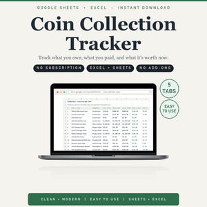 Coin Collection Tracker Spreadsheet, Numismatic Inventory & Value Log (Google Sheets)