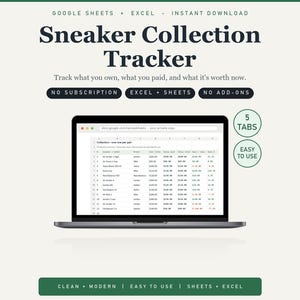 Foglio di calcolo per tenere traccia della collezione di sneakers, inventario e registro dei valori (Fogli Google)
