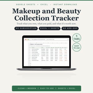 Makeup & Skincare Collection Tracker, PAO Expiry Log, Brand Dashboard (Google Sheets)