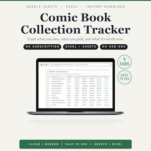 Comic Book Collection Tracker, Inventory & Grade Log (Google Sheets)