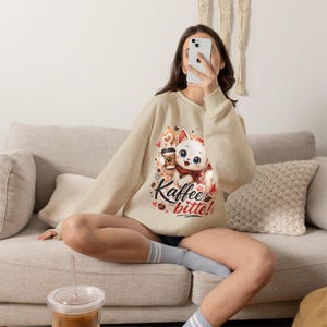 Kaffee bitte Katzen Sweatshirt | Lustiger Katzen-trui | Kaffee-geschenk | Geschenk voor Katzenliebhaber | Morgenmuffel trui