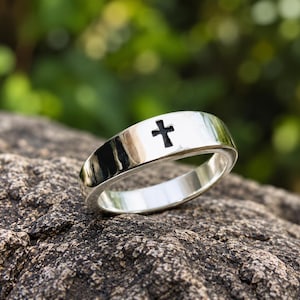 Cross Band Ring, 925 Silver, Cross Band Ring, Gothic Scrollwork, Unisex Christian, Minimal Religious Style Ring Unisex Everyday Jewelry Gift
