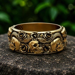 Skull Snake Ring, Gothic Rose Statement Ring, Skeleton Jewelry, Dark Fantasy Ring, Alternative Unisex Ring, Bold Gift, Skull Lover Ring.