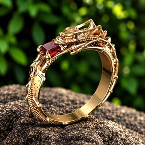 14k yellow gold over dragon ring, Dragons Ring, ruby diamond ring, men dragon ring, dragon charm, fantasy jewelry, gift for him, Gift ring