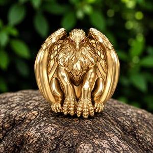 Eagle Statement Ring, 925 Silver with 14K Gold Plated Finish, Bird Inspired Designer Animal Ring, Gothic Style Jewelry, Artistic Eagle Ring.