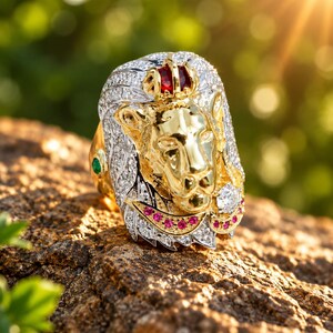 Lion Head Ring for Men, King Gold Silver Two Tone Ring, Bold Statement Animal Jewelry, Gothic Biker Lion Jewelry Gift for Him, Men's ring.