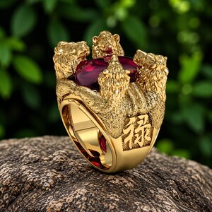 Lion Ring, Royal Lion Statement Ring, Detailed Lion Head Jewelry, Red Stone Men's Ring, Regal Animal Jewelry, Bold Unique Gift, Men's Ring.