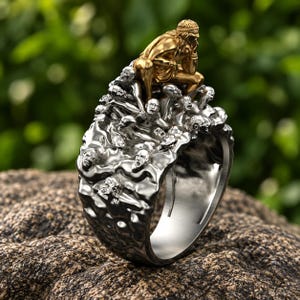 Philosopher Sculpture Ring in 925 Silver, 14K Gold Plated Artistic Statement Ring, Mythology Inspired Handmade Jewelry, artistic Men's ring.