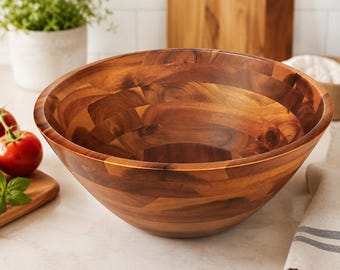 Acacia Wood Serving Bowl, Large Wooden Salad Bowl, Fruit Bowl, Rustic Kitchen Decor, Natural Wood Centerpiece, Dining Table Bowlc