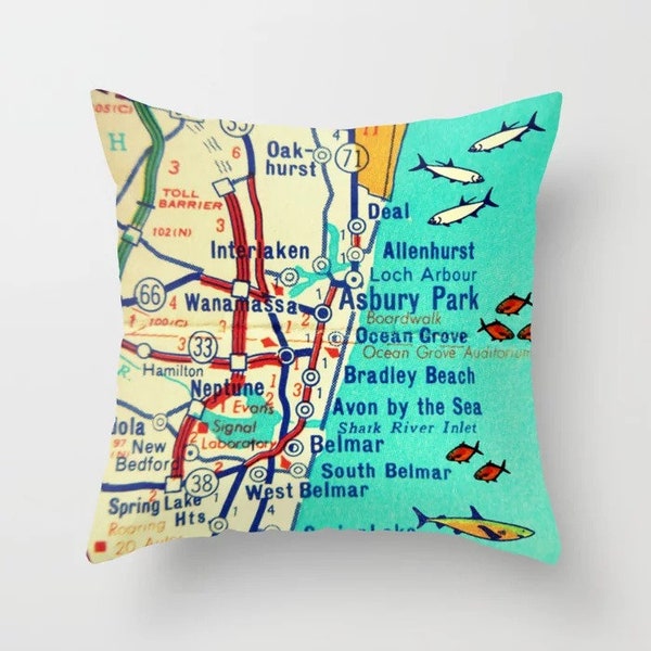 Asbury Park Pillow Covers Father's Day Gifts Dad Ocean Grove Map Jersey Shore Home Decor Jersey Gifts Dad Gift, New Home Gifts Airbnb pillow