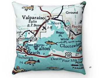 Meaningful gifts for him, Destin FL Map Pillow Covers, Ft Walton Beach House Decor, Florida Throw Pillow, Old Florida Valentine Gifts