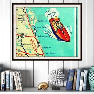 COCOA BEACH map art, retro Florida photograph, 1960's Florida decor, coastal decor art, beach bathroom wall art, image 4