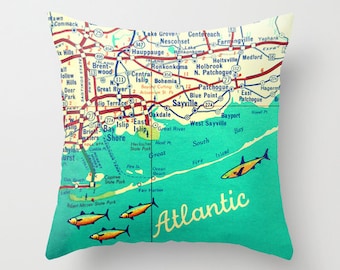 Fire Island Map Pillow Covers 18x18, Long Island NY Pillow, Fire Island Pillow, New Home Gift, Airbnb Pillow Gay Gifts, thoughtful gift him