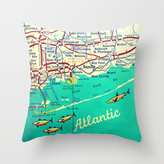 Items similar to Decorative Pillow Fire Island Map Throw Pillow Cover