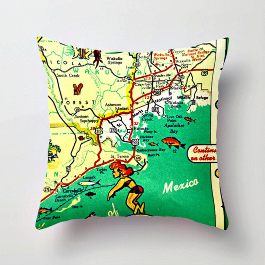 Florida's Coast Map Pillow Covers Vintage Etsy