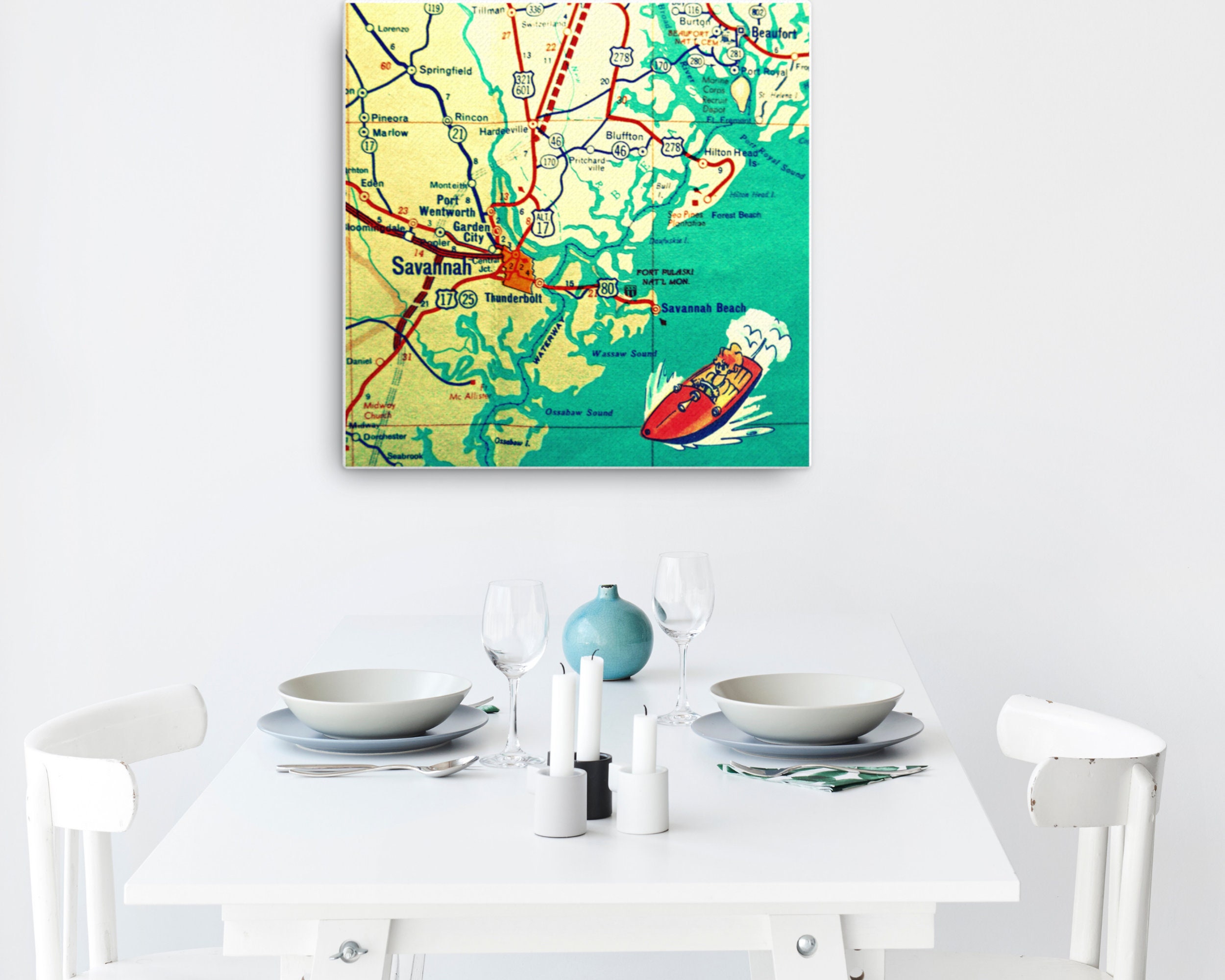 Vintage Savannah Map On Canvas Savannah Ga Print On Canvas Etsy
