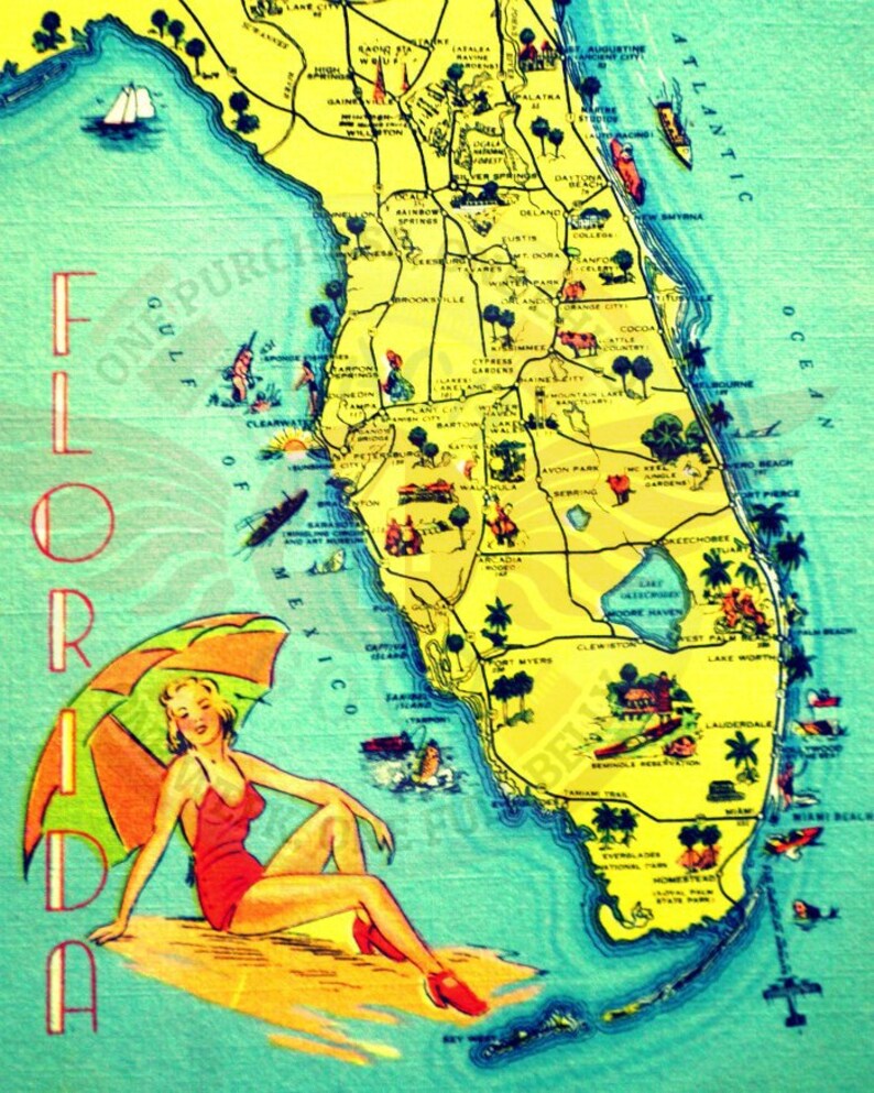 Vintage Florida map art print as seen on HGTV cool art for | Etsy