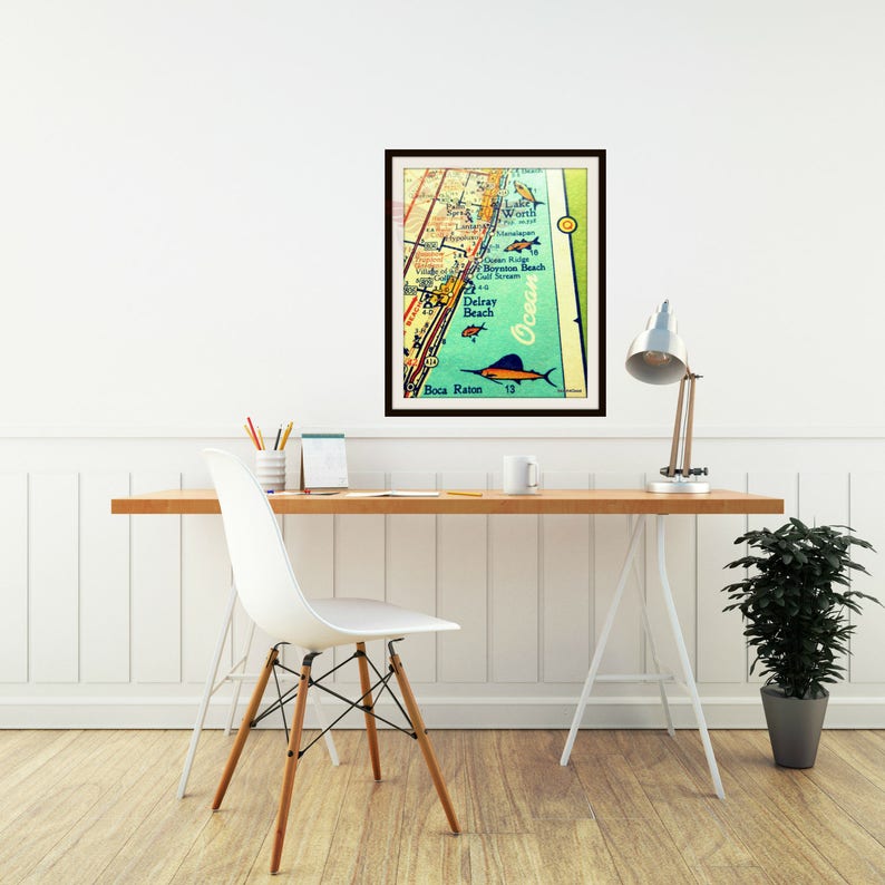 Delray Beach Map Print Boca Raton Retro Florida Map Pompano Etsy