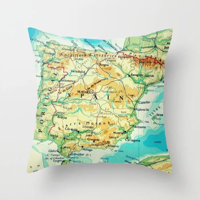 Spain Map Pillow Covers 18x18 Spain Pillows Spain Gifts Etsy