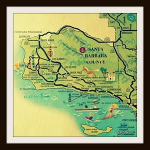 Vintage Santa Barbara Map Print Unique California Gifts | Etsy