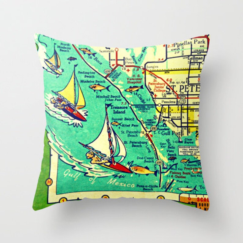 St Petersburg Map Pillow Covers Dad Gifts Thoughtful New Home Going Away Gift Airbnb Decor Florida Gifts Family Pass-A-Grille Housewarming image 2