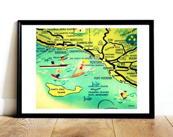 Vintage Ventura California Map Print, Christmas gifts him, Meaningful Gifts, Ventura map print, Retro Santa Barbara map Vintage Ventura map