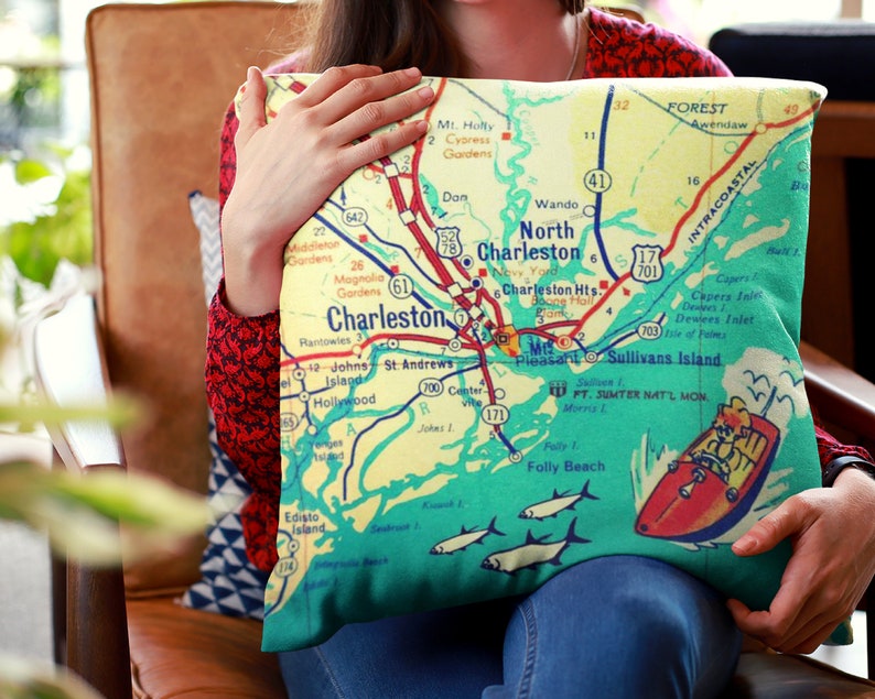 Charleston Map Pillow Covers 18x18 Charleston Pillows South Etsy