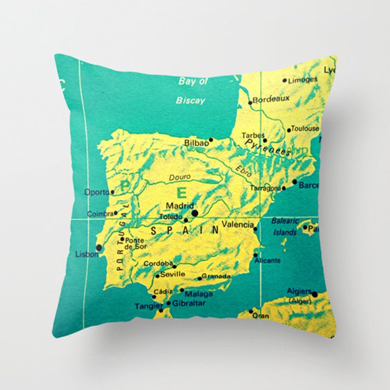 Spain Map Pillow Covers 18x18 Spain Pillows Spain Gifts Etsy