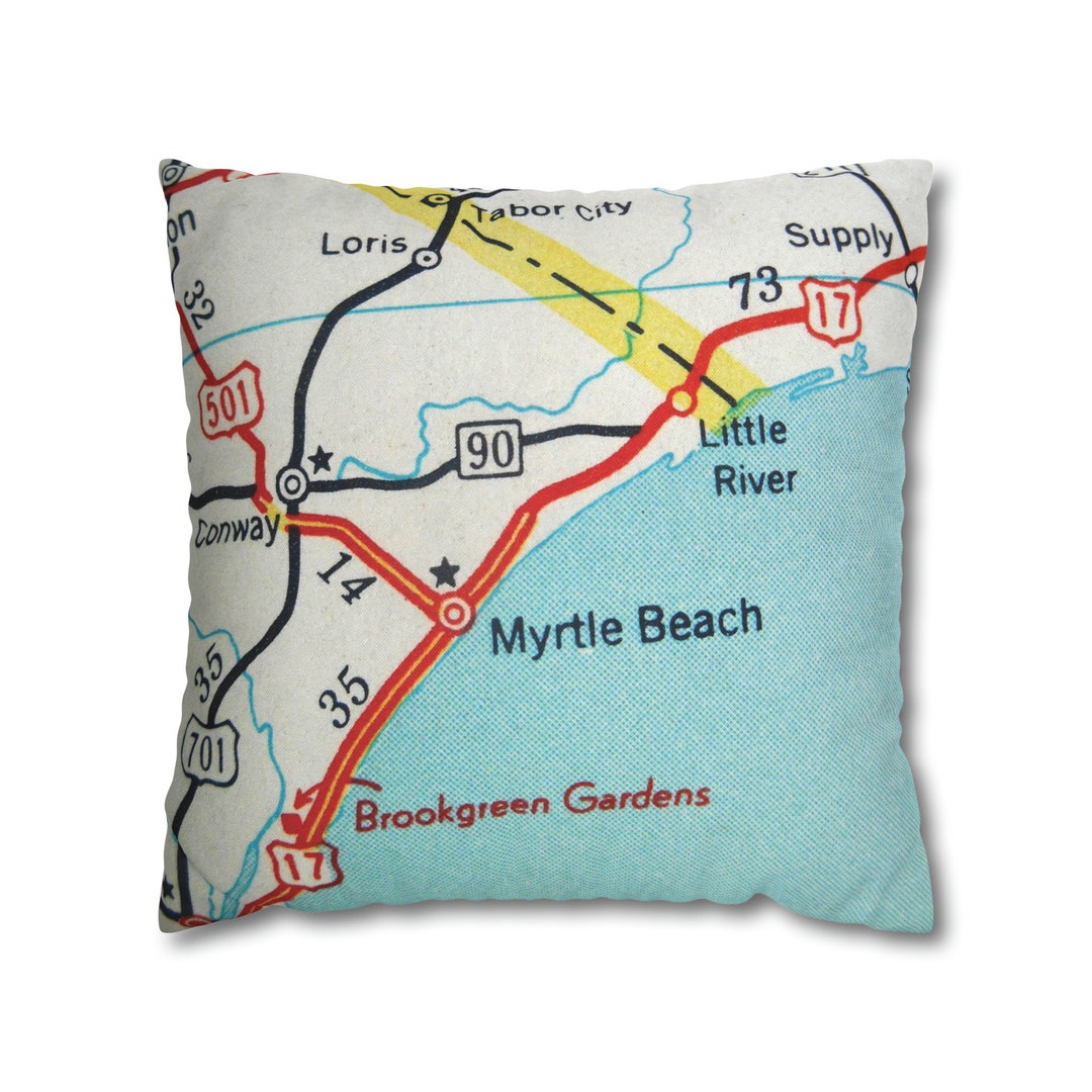 Retro Myrtle Beach Map Throw Pillow Covers Myrtle Beach Etsy