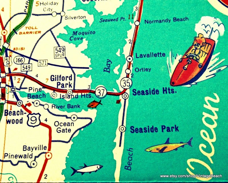 Seaside New Jersey Map Wanderlust Gifts New Jersey Home Decor New Jersey Gifts Vintage Nj Long Beach Island Jersey Shore Map