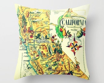 California Map Pillow Cover, Thoughtful Gifts, California Pillow, California Gifts, California Home Gifts, CA State Map Throw Pillow