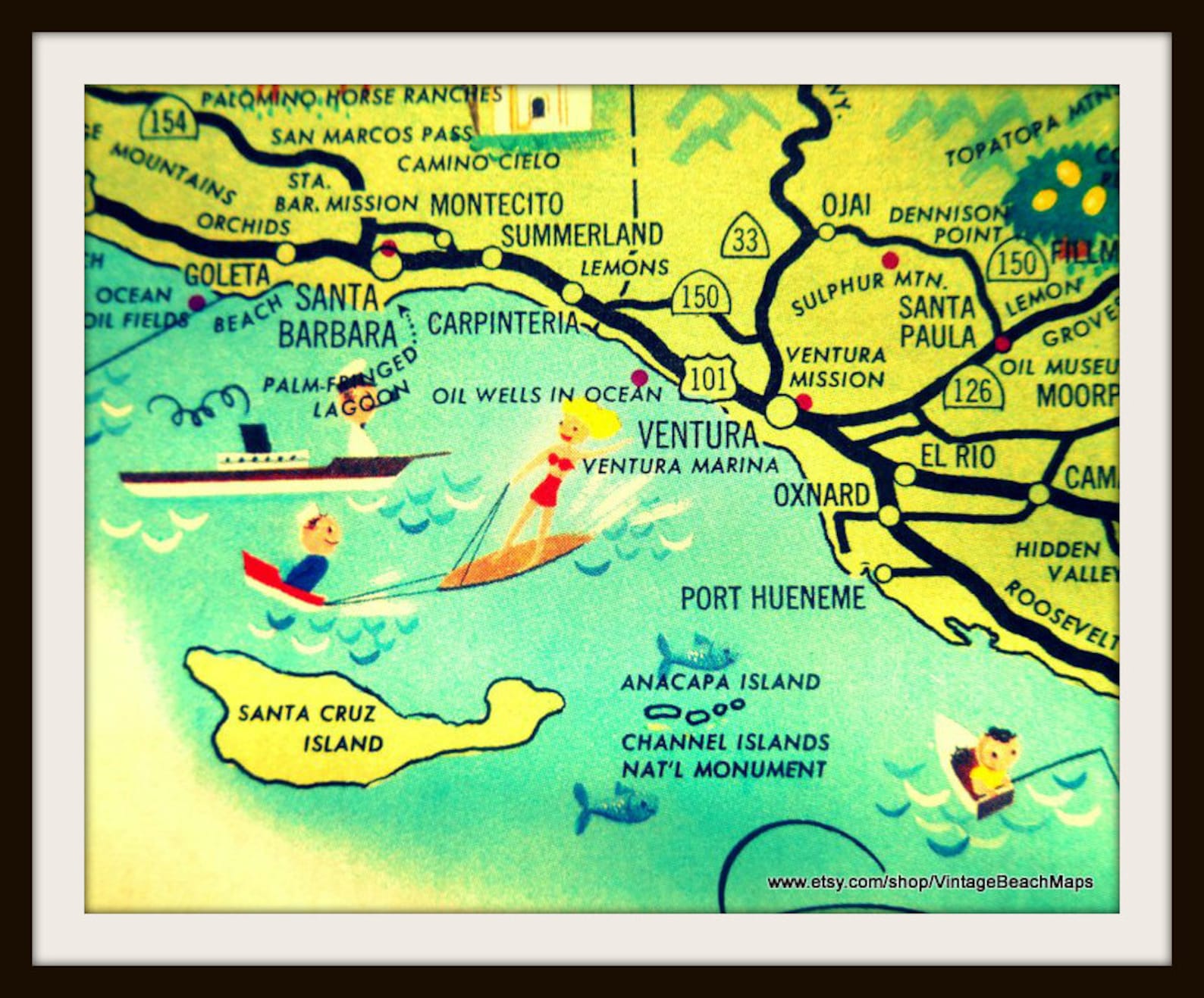 Vintage Ventura California Map Print Christmas Gifts Him Etsy
