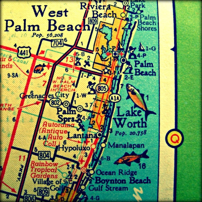 Map Of West Palm Beach Palm Beach Map Print Florida Vintage Map Art West Palm Beach | Etsy Uk