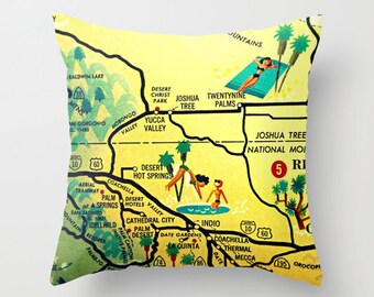 Palm Springs Pillows Map Pillow Covers 18x18 Airbnb pillow mid century map new home gift Airbnb décor Palm Springs vacation home apartment