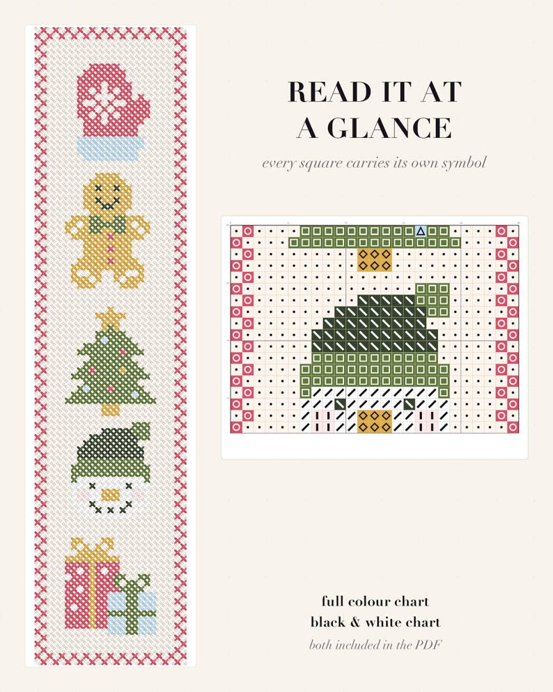 Text Tree Chart Christmas Sampler Bookmark Pattern - Gingerbread Christmas Chart ...