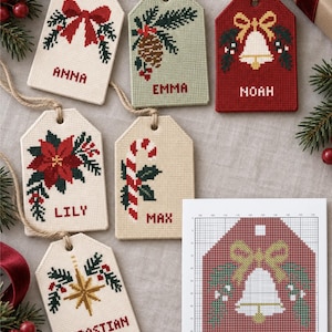 Christmas Gift Tags Cross Stitch Pattern - 6 Mini Cross Stitch Ornament Designs - Small Counted Cross Stitch Chart, Instant Download PDF