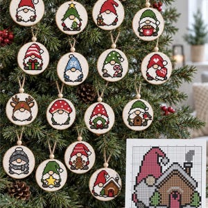 Mini Christmas Gnome Cross Stitch Pattern - Gnome Cross Stitch Sampler Chart - 16 Designs, Mini Cross Stitch Pattern - Instant Download