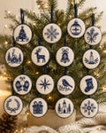 Christmas Cross Stitch Pattern Set - 16 Mini Christmas Ornaments Sampler - One Colour Monochrome Counted Chart - Instant Download