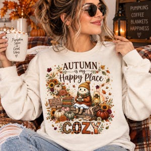 Autumn Is My Happy Place Shirt, Fall Pumpkin T-Shirt, Cozy Autumn Tee