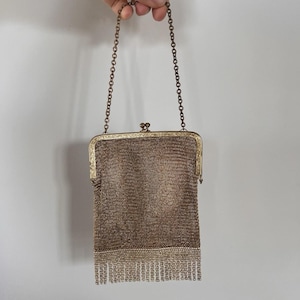 Antiek gouden metalen gaas portemonnee tas jaren 1920 1930