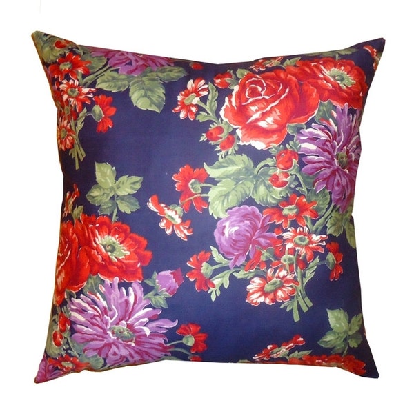 1970s Vintage Traditional Soviet Russian Trade Printed Satin Cotton Pillow Cover with Roses and Peonies (20'' x 20'')