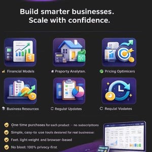 May include: A digital interface for Command OS featuring a dark background with purple accents. It displays six icons for business tools, including financial models and property analytics, alongside a list of features and a button labelled Browse digital tools.