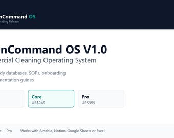 CleanCommand OS Core | Commercial Cleaning Operations System | Excel, Airtable, Notion, Sheets